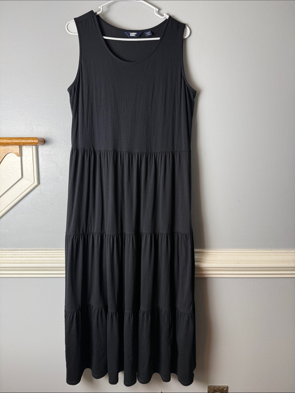 Lands' End Black Sleeveless Tiered Maxi Dress - Scoop Neck